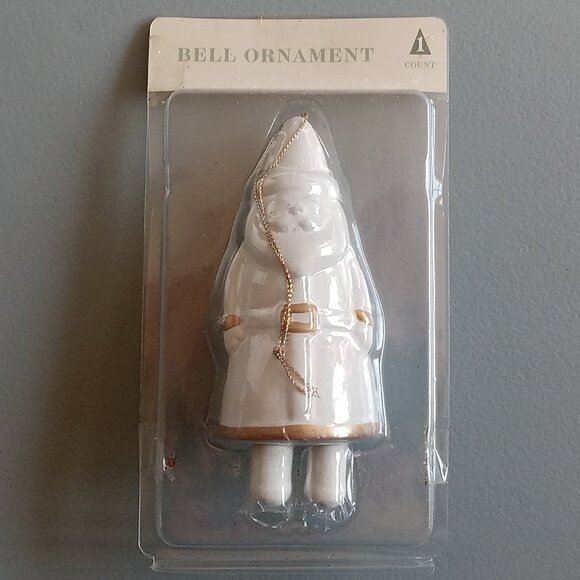 Santa Claus White with Gold Color Trim Christmas Bell Ornament - Picture 2 of 6